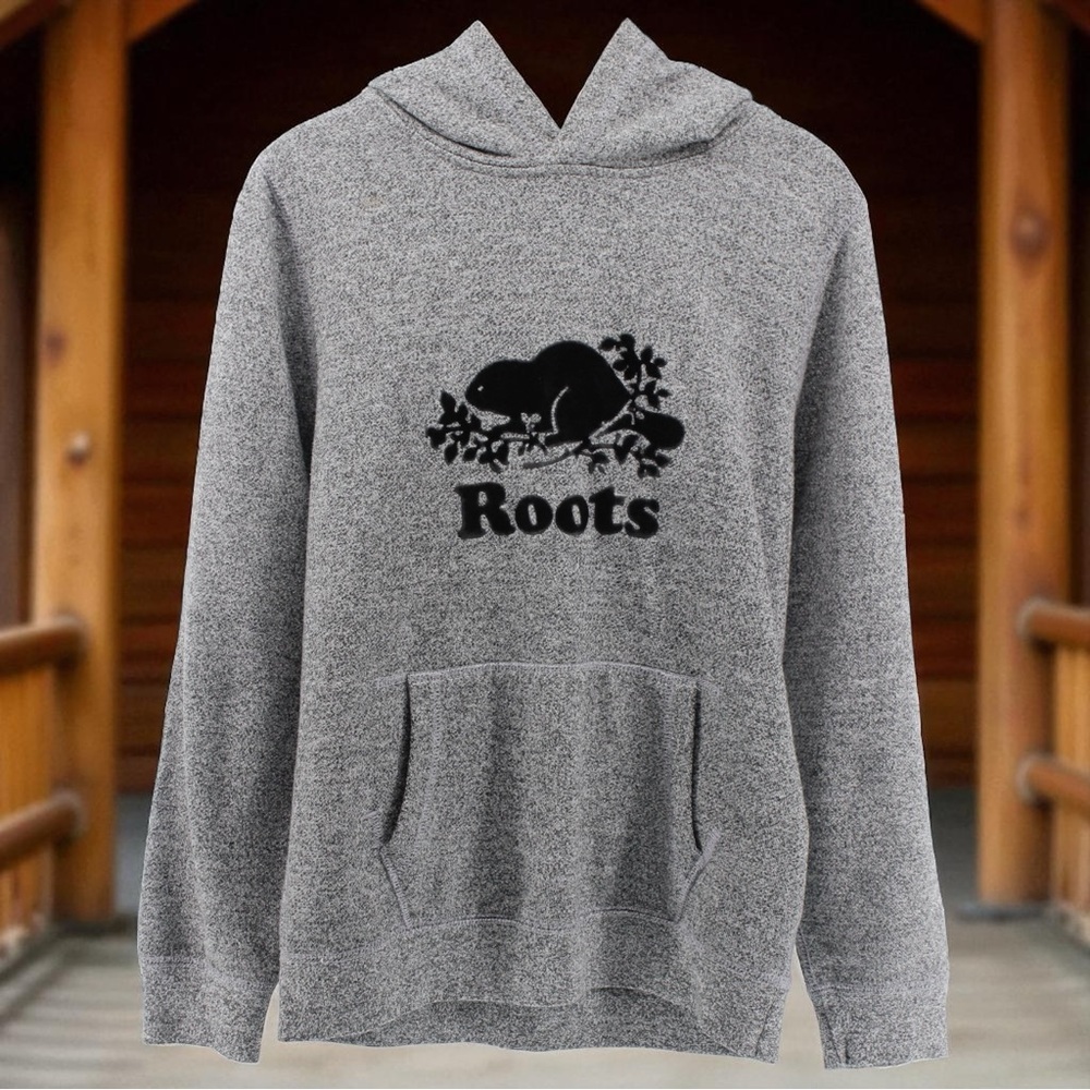 Roots‎ Kids Grey Hoodie Outdoors Cabincore Winter Mountains Holiday XXL 13-14y